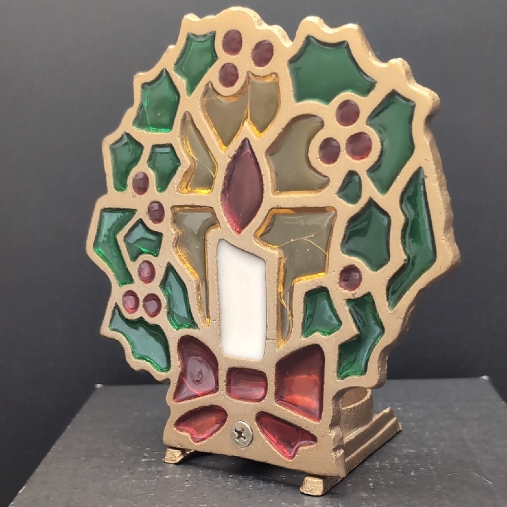 VGT,Cast Iron,Stained Glass Christmas Tea Light Holder.